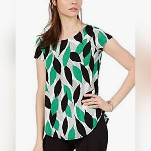 Alfani Tops - Alfini Print Short Sleeve Blouse